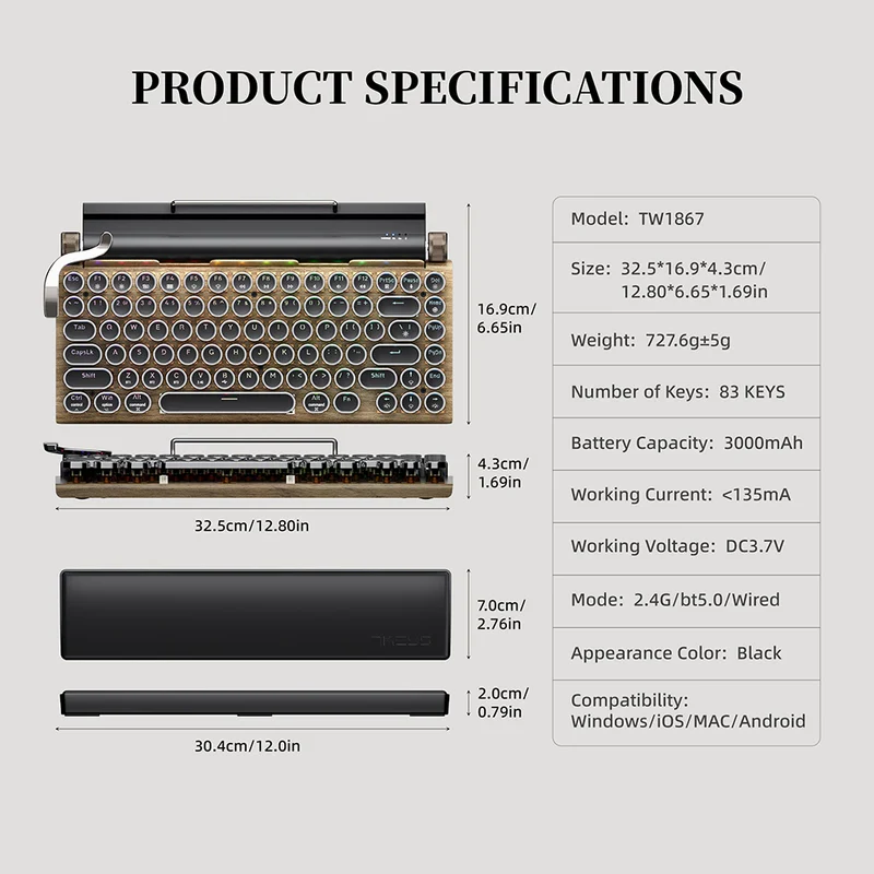 Buy Online TW1867 Retro typewriter keyboard black at best price in UAE
